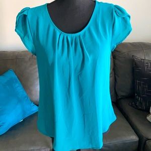 Teal top by Mine, large, EUC